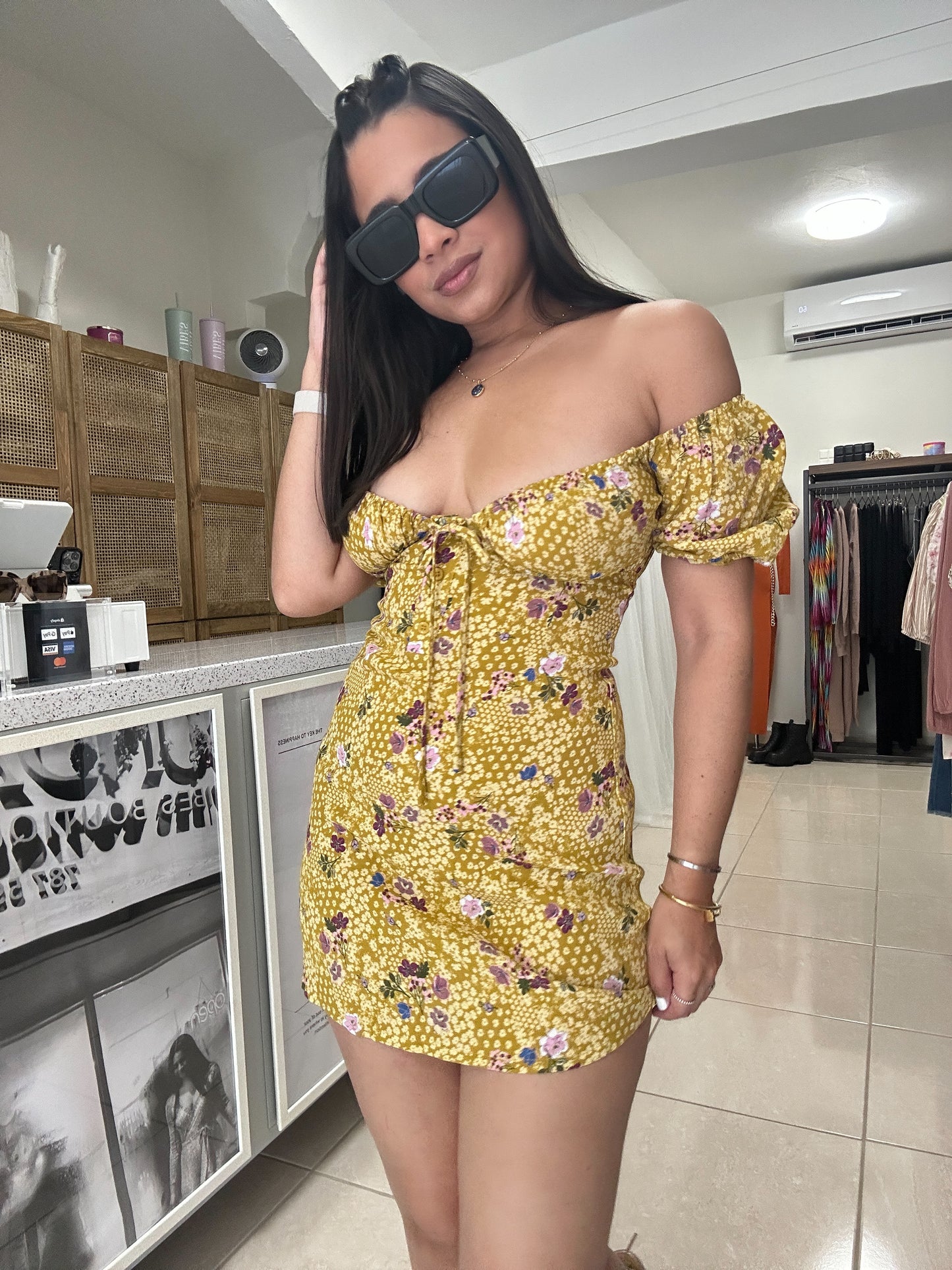 yellow flowers mini dress