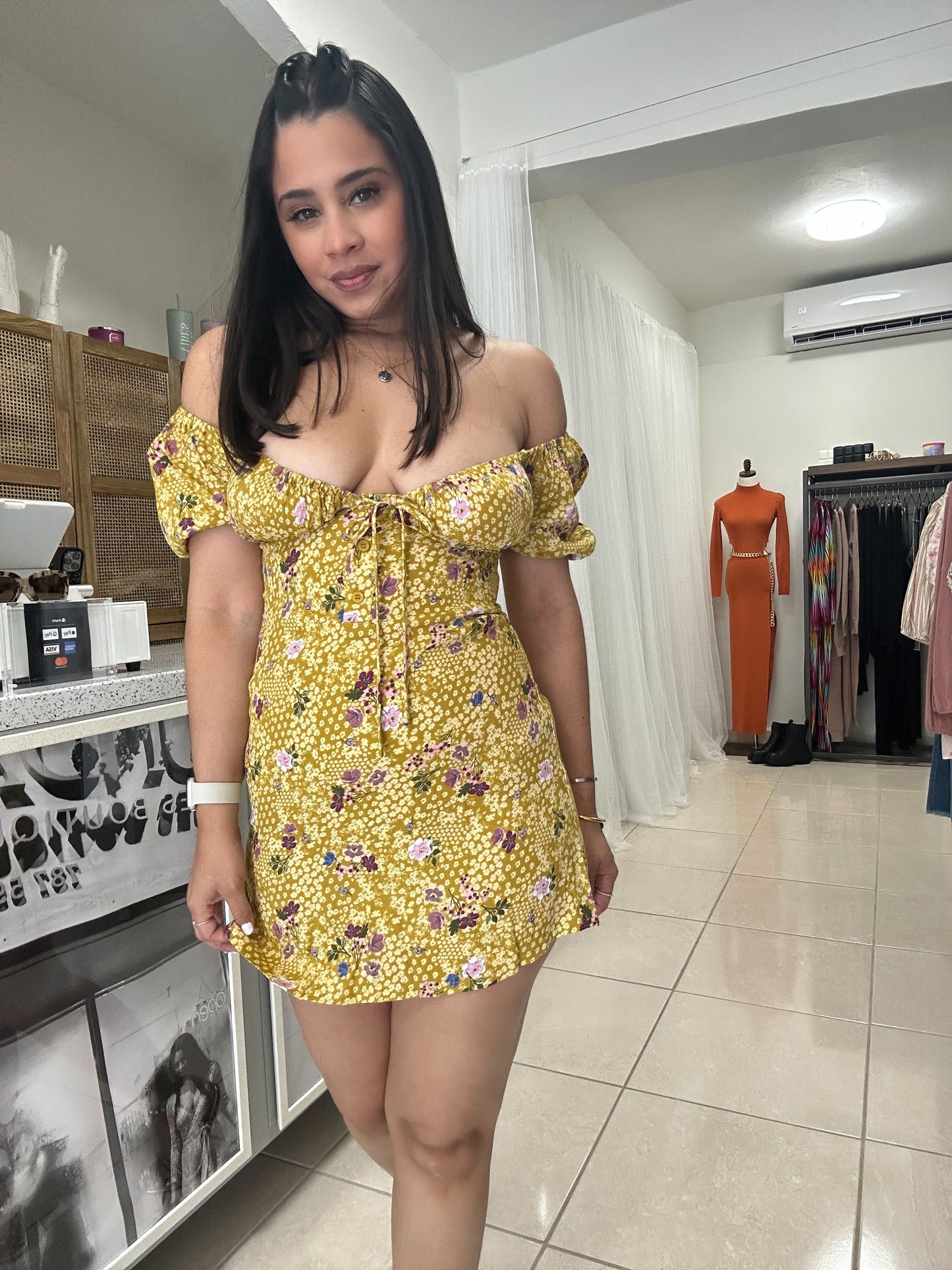 yellow flowers mini dress