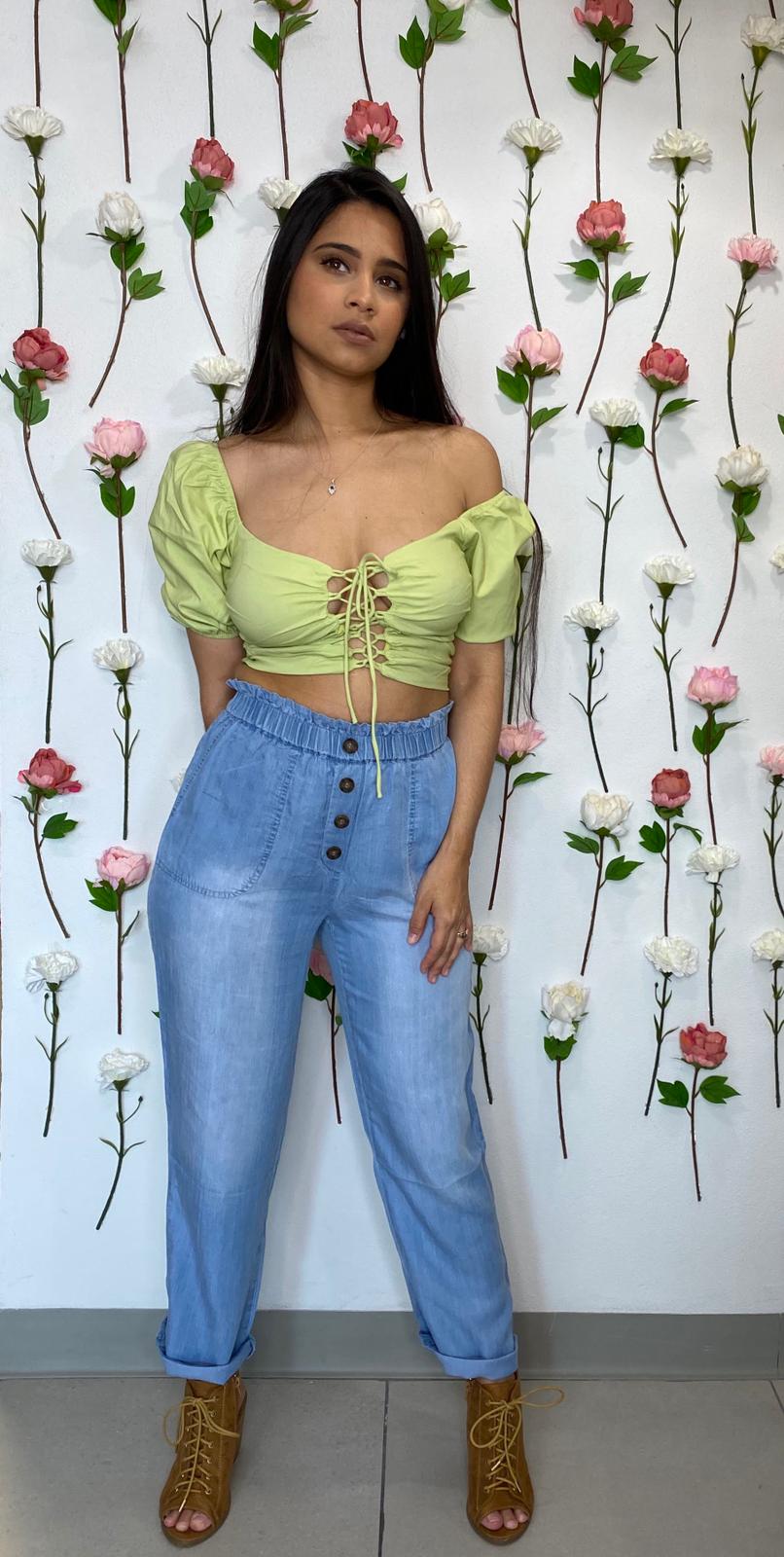 Green Corset Crop Top